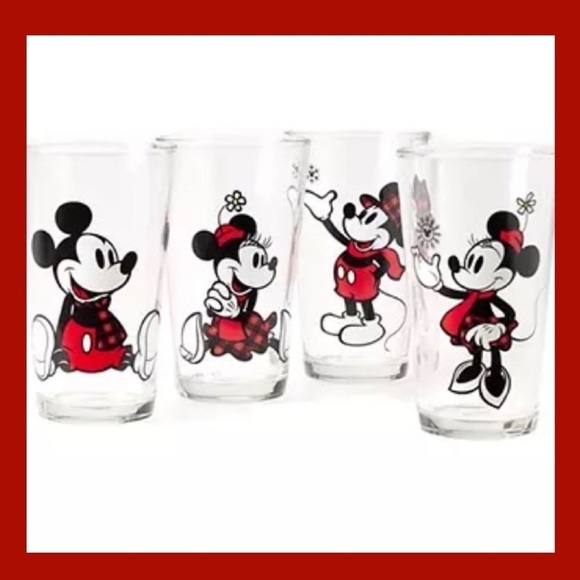 New Holiday Farmhouse Red & Black Mickey & Minnie Plaid 16-Oz. Glasses, Set of 4 - Picture 2 of 5